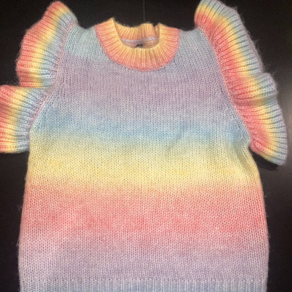 Ombre RAINBOW FRILL EDGE SOFT KNIT Short sleeve Sweater  or Sweater Vest Medium